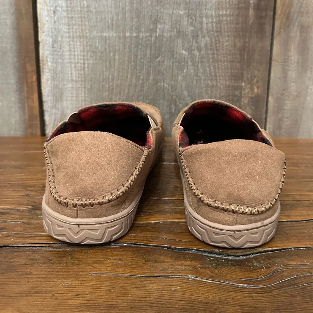 Old Navy Faux Suede Moccasin Slipper Tan Size Large 10-11 Men’s Buffalo Check